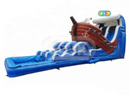 Blue Color Giant Inflatable Slide Pirate Ship Boat Water Slide With Pool